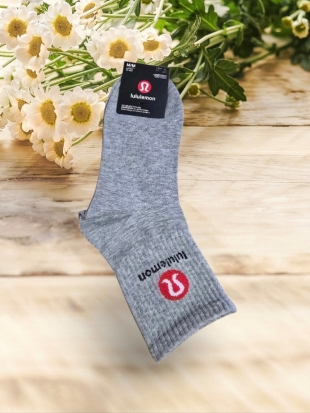 athletica Men’s Light Grey Low-Cut Athletic Socks with Red Logo 1 Pair